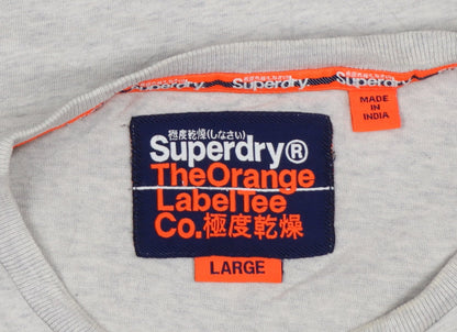 Superdry Men's Grey Large Orange Label Logo Crew Neck T-Shirt
