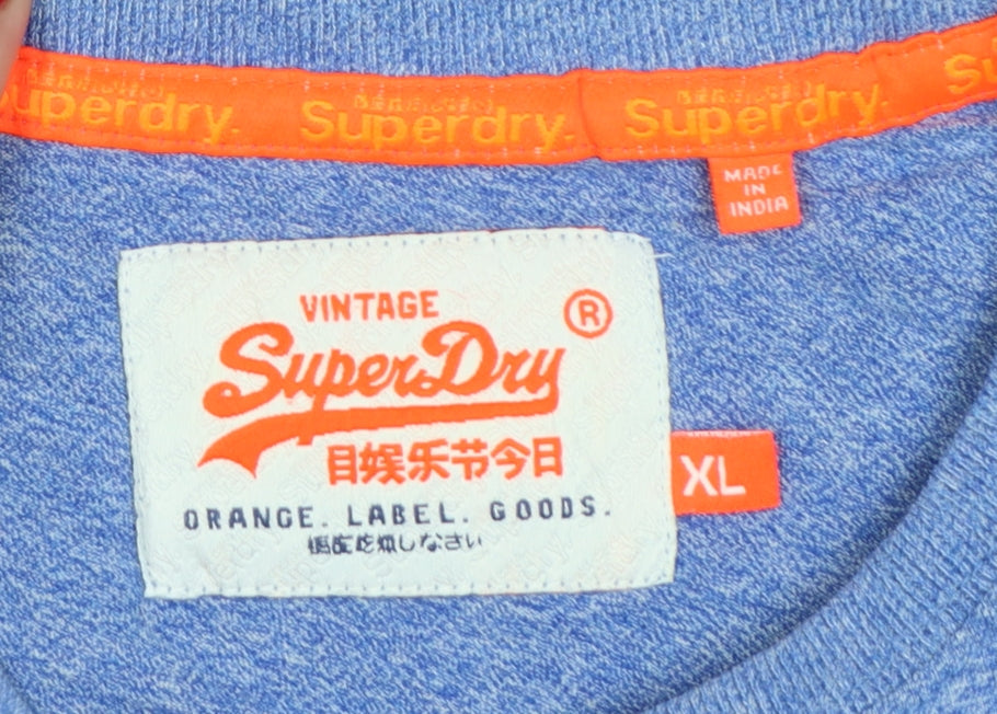 Superdry Men’s Blue XL Vintage Orange Label Logo Crew Neck T-Shirt
