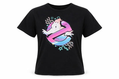 Front view of Ghostbusters unisex black m retro logo graphic cotton t-shirt