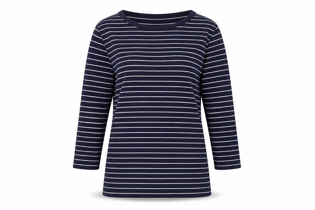 Laura Ashley Women's Blue White UK 14 Striped Jersey 3/4 Sleeve T-Shirt