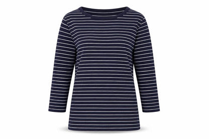 Laura Ashley Women's Blue White UK 14 Striped Jersey 3/4 Sleeve T-Shirt