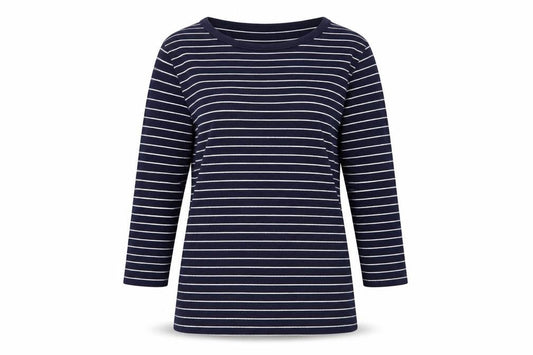 Laura Ashley Women's Blue White UK 14 Striped Jersey 3/4 Sleeve T-Shirt