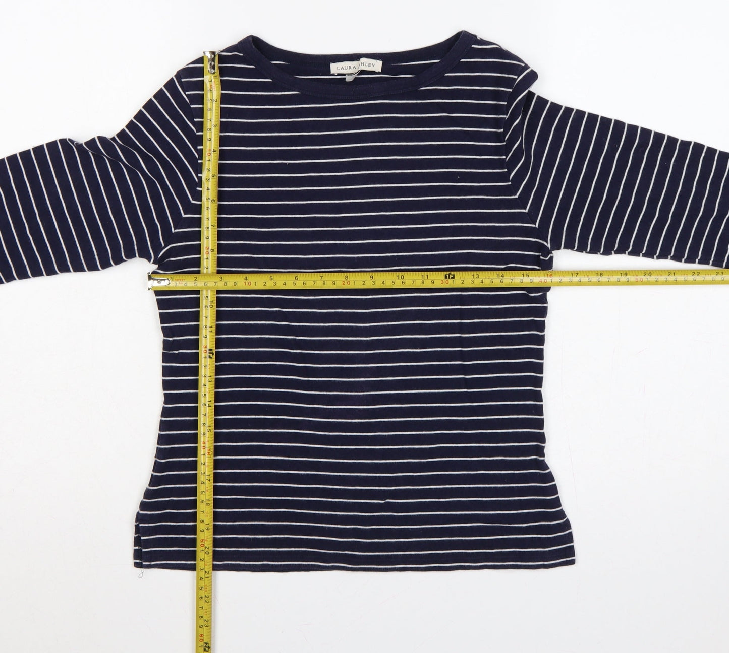 Laura Ashley Women's Blue White UK 14 Striped Jersey 3/4 Sleeve T-Shirt