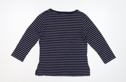 Laura Ashley Women's Blue White UK 14 Striped Jersey 3/4 Sleeve T-Shirt