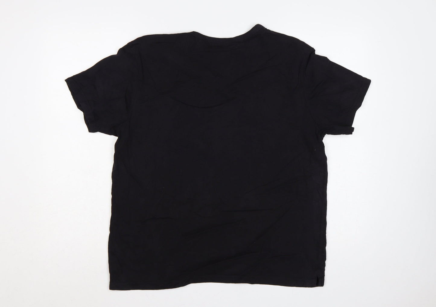 Jeff Banks Men Black L Cotton Henley Short Sleeve T-Shirt