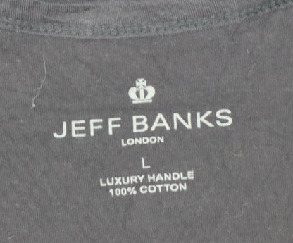 Jeff Banks Men Black L Cotton Henley Short Sleeve T-Shirt