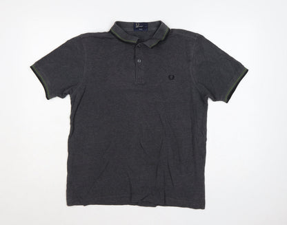 Fred Perry Men's Grey L Slim Fit Cotton Polo Shirt Logo