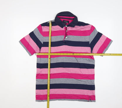 Marks and Spencer Men’s S Pink Striped Cotton Regular Fit Polo Shirt