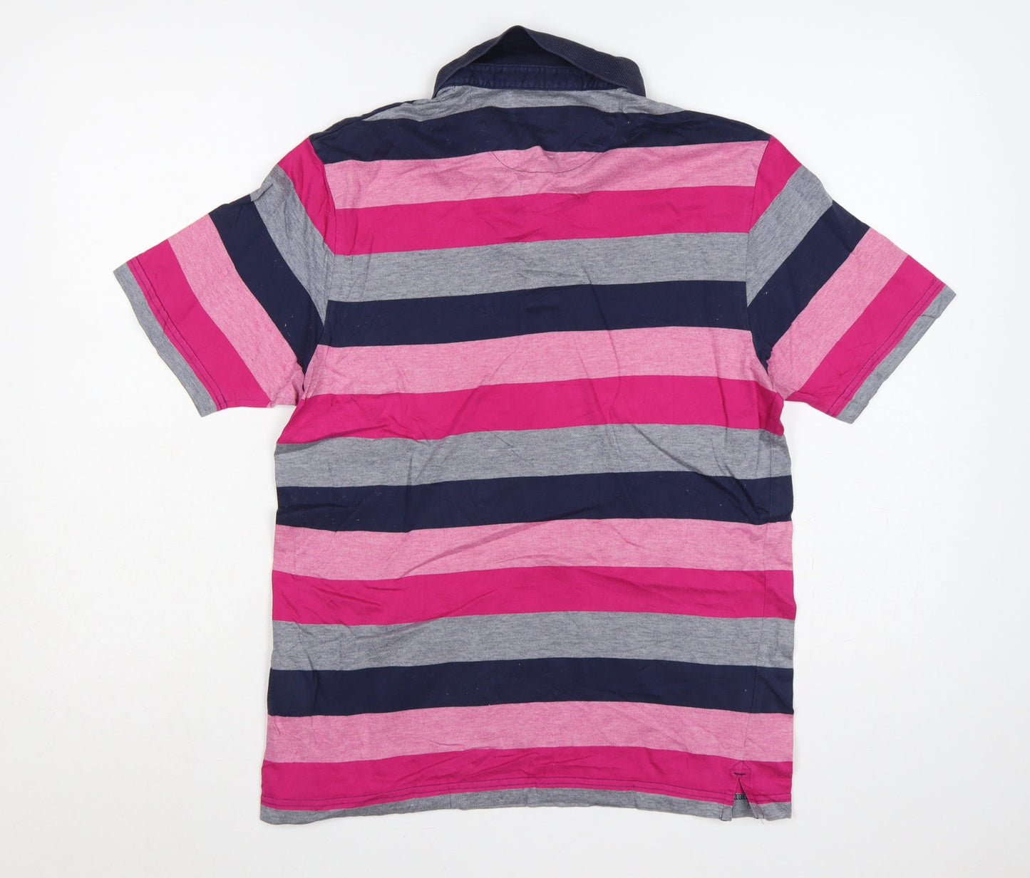 Marks and Spencer Men’s S Pink Striped Cotton Regular Fit Polo Shirt