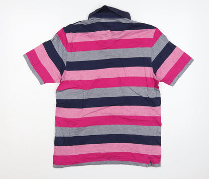 Marks and Spencer Men’s S Pink Striped Cotton Regular Fit Polo Shirt