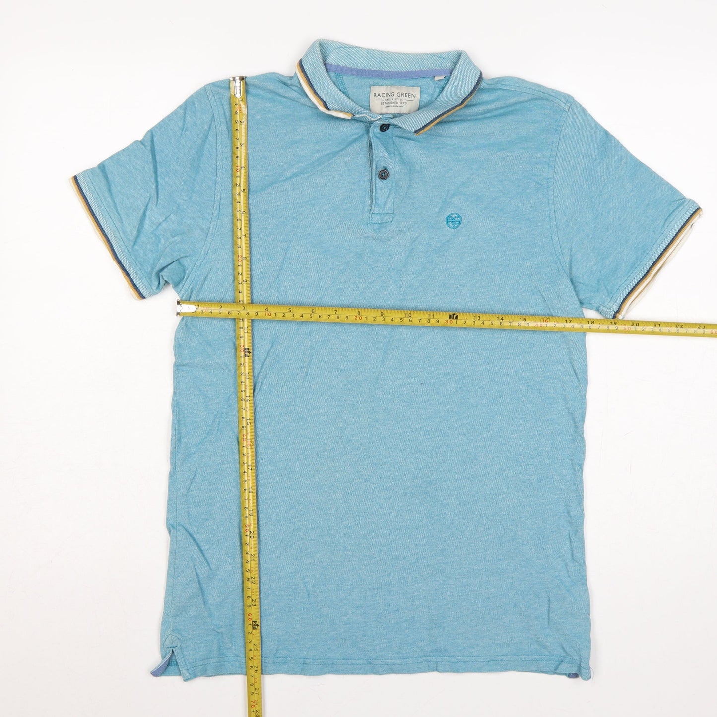 Racing Green Men’s Blue Cotton Polo Shirt Size S Short Sleeve Logo