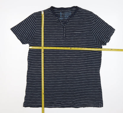 Jasper Conran Men’s Blue Striped Henley T-Shirt Size L Pocket
