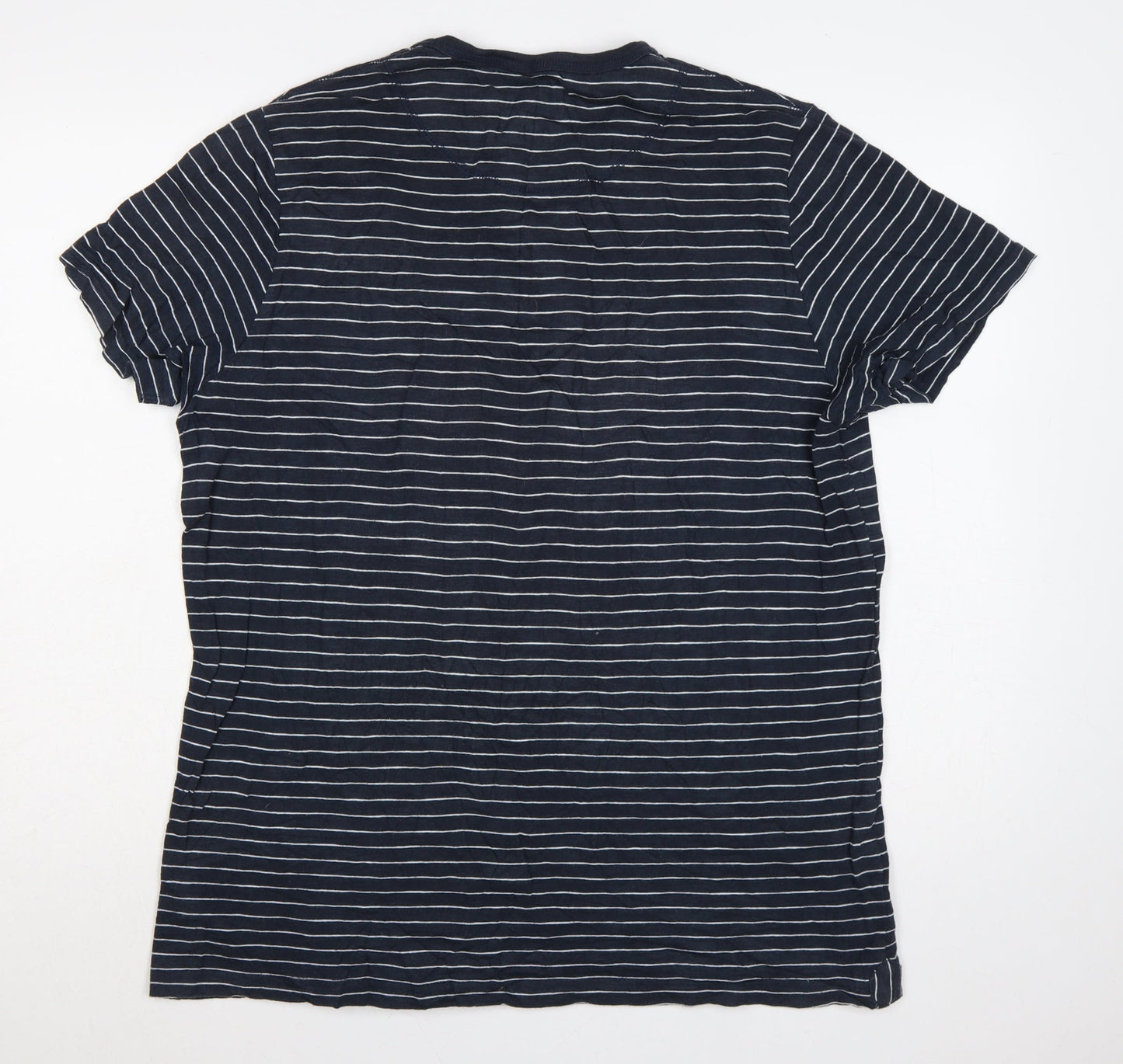 Jasper Conran Men’s Blue Striped Henley T-Shirt Size L Pocket