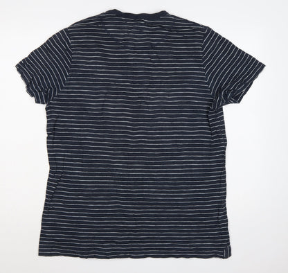 Jasper Conran Men’s Blue Striped Henley T-Shirt Size L Pocket