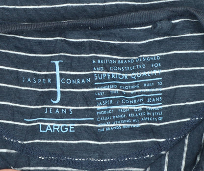 Jasper Conran Men’s Blue Striped Henley T-Shirt Size L Pocket