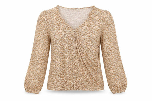 Fat Face Women Beige Floral Wrap Blouse UK 8 Long Balloon Sleeve