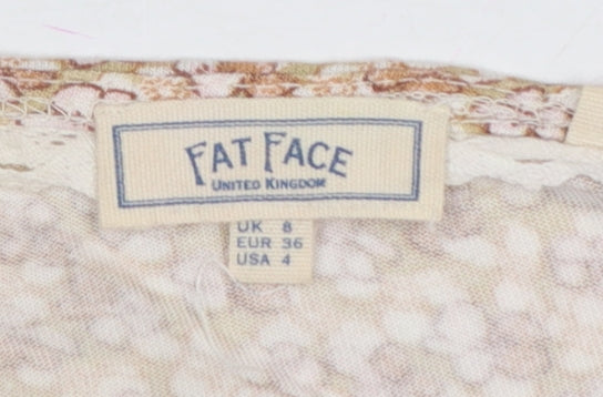 Fat Face Women Beige Floral Wrap Blouse UK 8 Long Balloon Sleeve