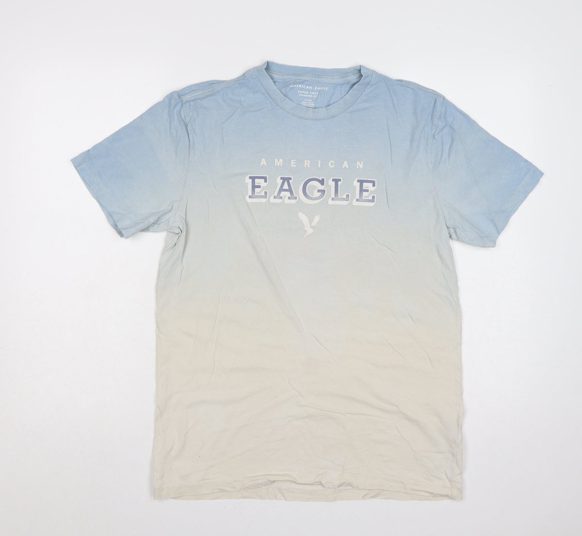 American Eagle Men’s S Blue Cream College Logo Graphic T-Shirt