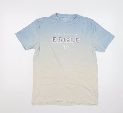 American Eagle Men’s S Blue Cream College Logo Graphic T-Shirt