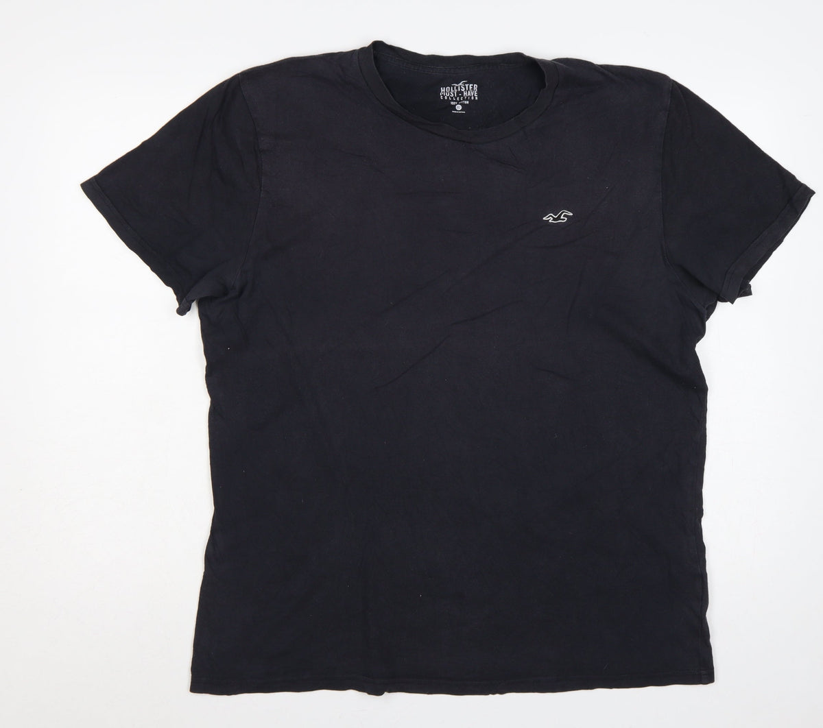 Hollister Men Black XL Must-Have Logo Crew Neck Cotton T-Shirt