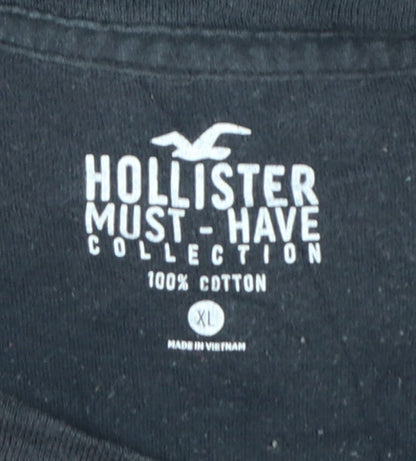 Hollister Men Black XL Must-Have Logo Crew Neck Cotton T-Shirt