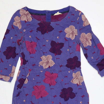 White Stuff Women’s Purple Floral A-Line Knee Length Dress Size 10
