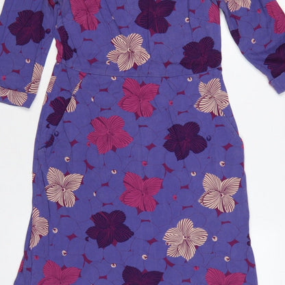 White Stuff Women’s Purple Floral A-Line Knee Length Dress Size 10