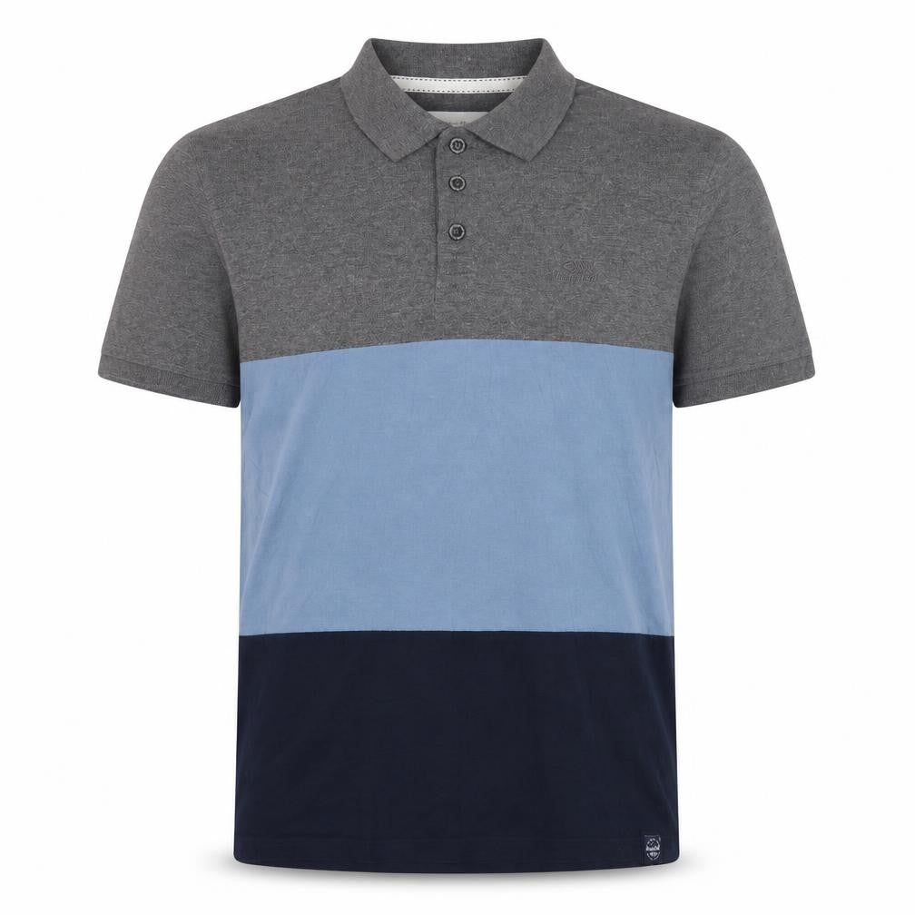 Weird Fish Men's Medium Grey Blue Colourblock Cotton Polo Shirt