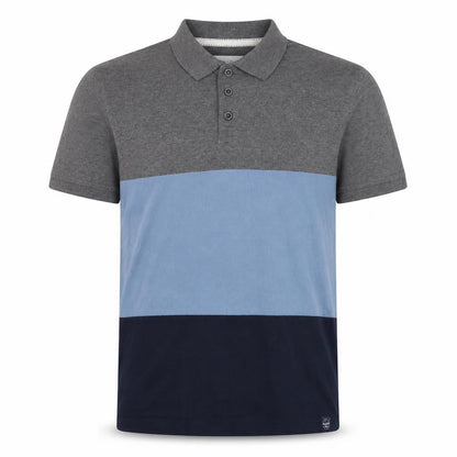 Weird Fish Men's Medium Grey Blue Colourblock Cotton Polo Shirt
