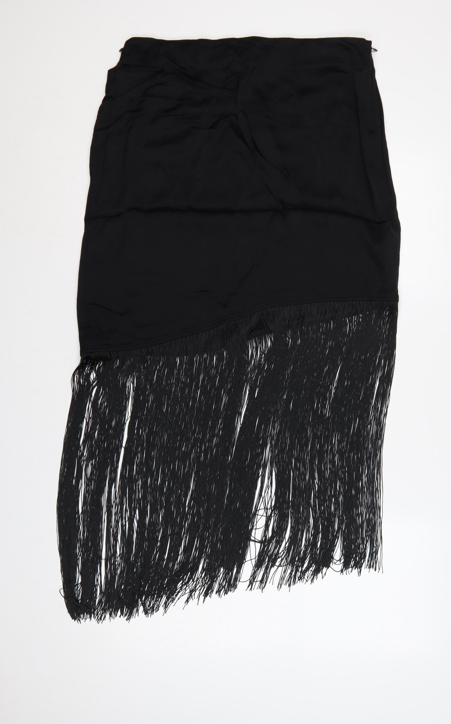 M&S Women Black UK 14 Regular Asymmetric Fringe Wrap Skirt