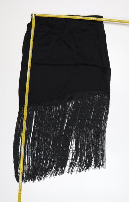 M&S Women Black UK 14 Regular Asymmetric Fringe Wrap Skirt