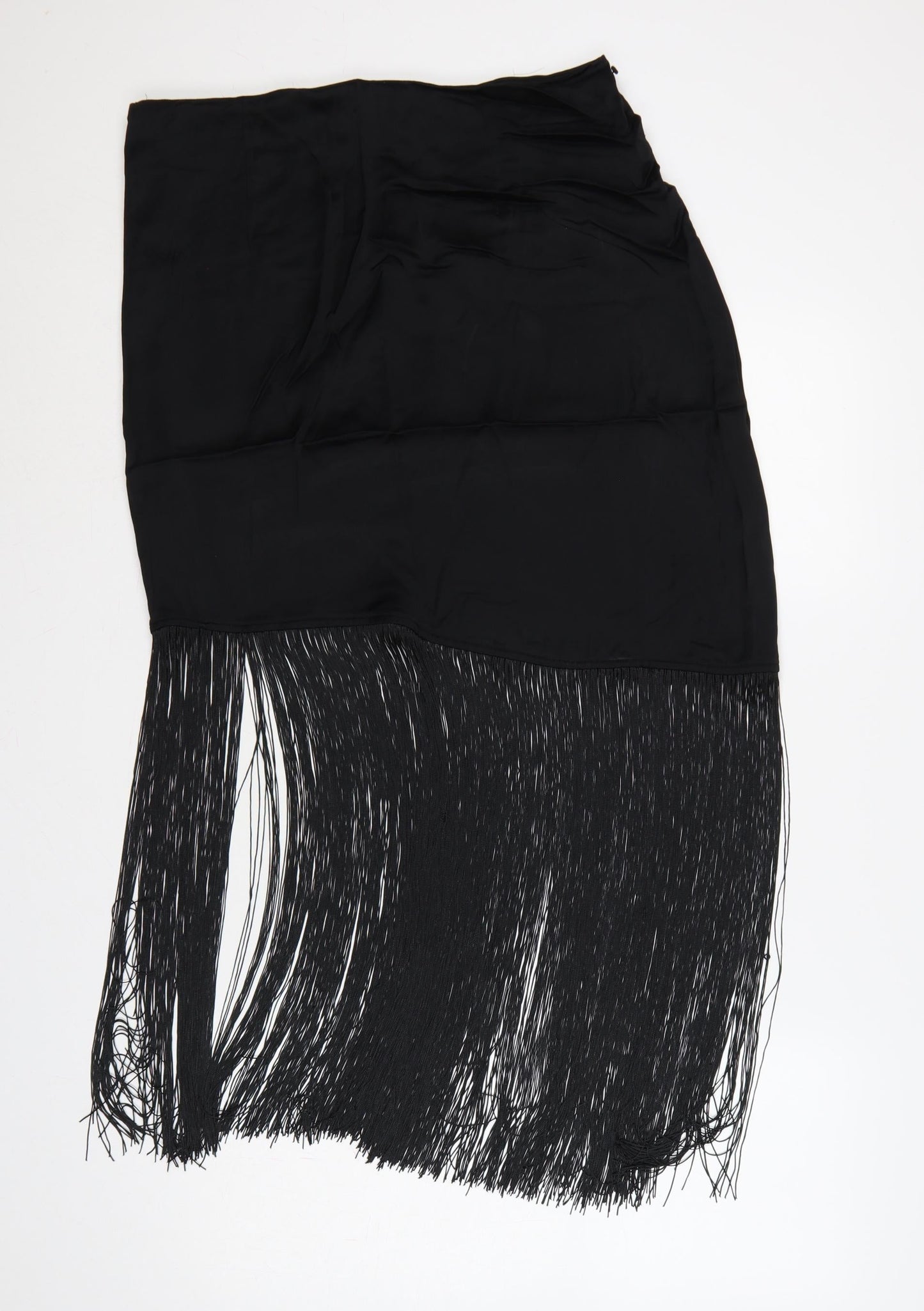 M&S Women Black UK 14 Regular Asymmetric Fringe Wrap Skirt