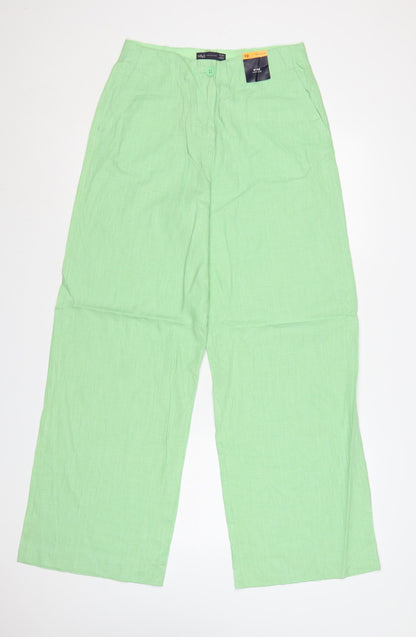 Marks & Spencer Women’s Green UK 10 Regular Linen Wide-Leg Trousers