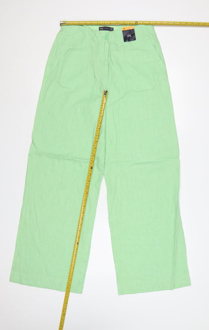 Marks & Spencer Women’s Green UK 10 Regular Linen Wide-Leg Trousers