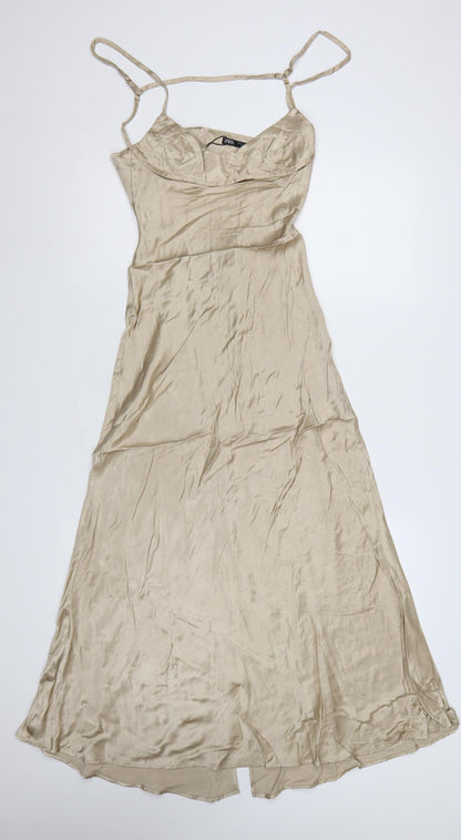 Zara Women Beige UK 8 Long Slip Dress Adjustable Strappy Backless