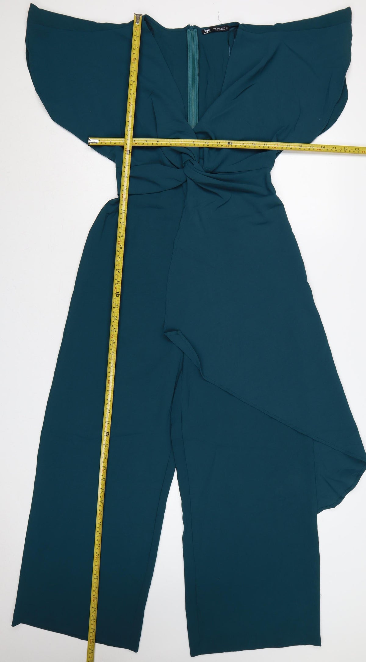 Zara Women Green S Wide-Leg Kimono Sleeve Belted Jumpsuit