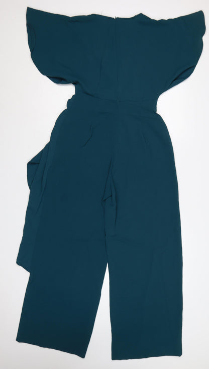 Zara Women Green S Wide-Leg Kimono Sleeve Belted Jumpsuit
