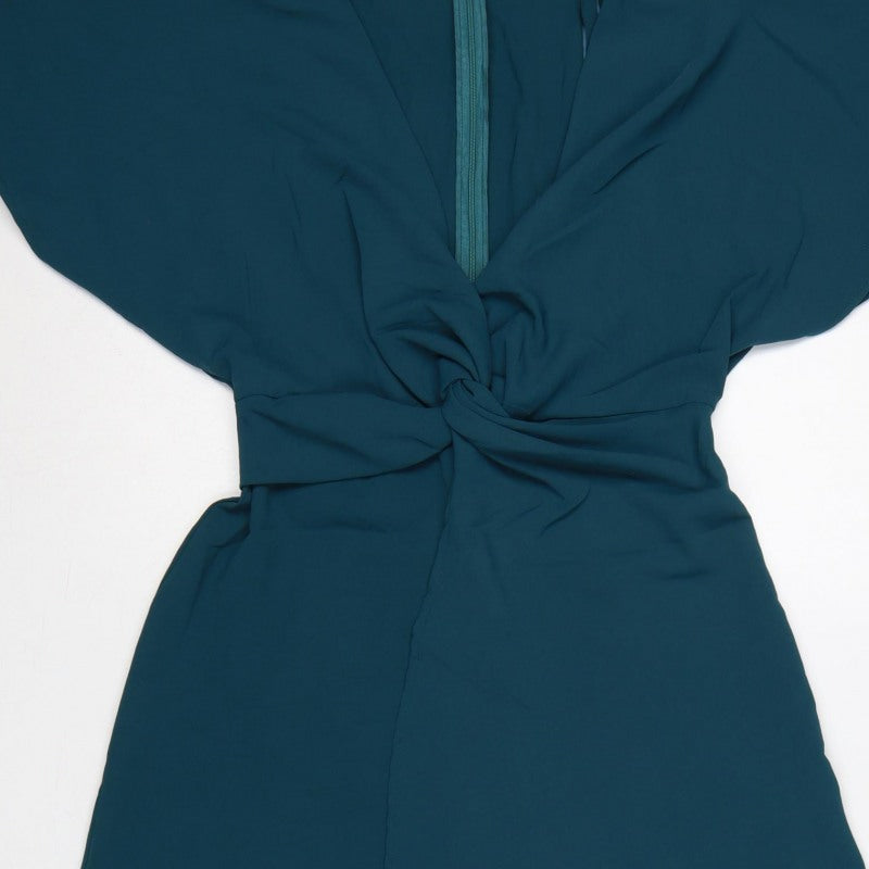 Zara Women Green S Wide-Leg Kimono Sleeve Belted Jumpsuit