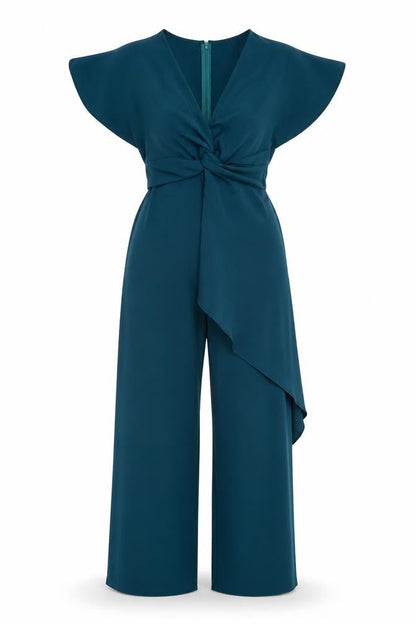 Zara Women Green S Wide-Leg Kimono Sleeve Belted Jumpsuit