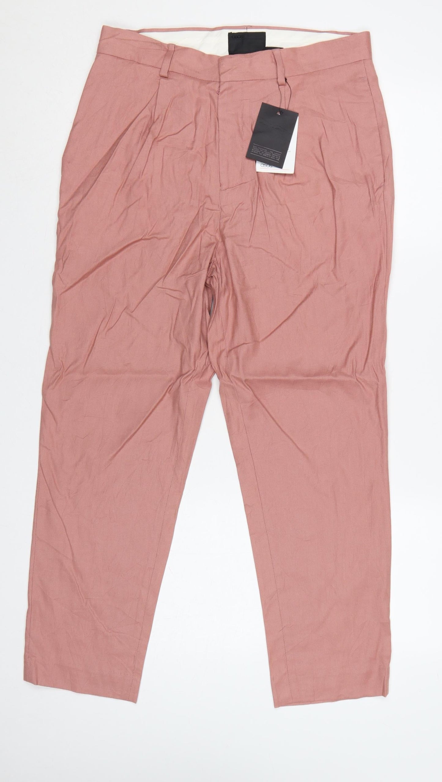 ASOS Women’s Pink UK 12 Linen Blend Pleated Tapered Trousers