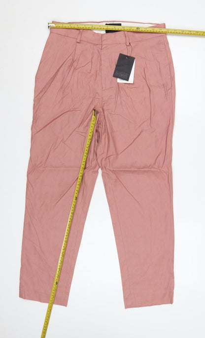 ASOS Women’s Pink UK 12 Linen Blend Pleated Tapered Trousers