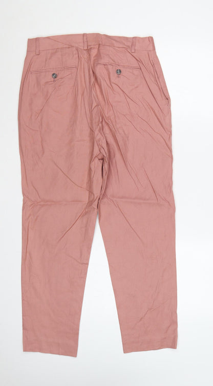 ASOS Women’s Pink UK 12 Linen Blend Pleated Tapered Trousers