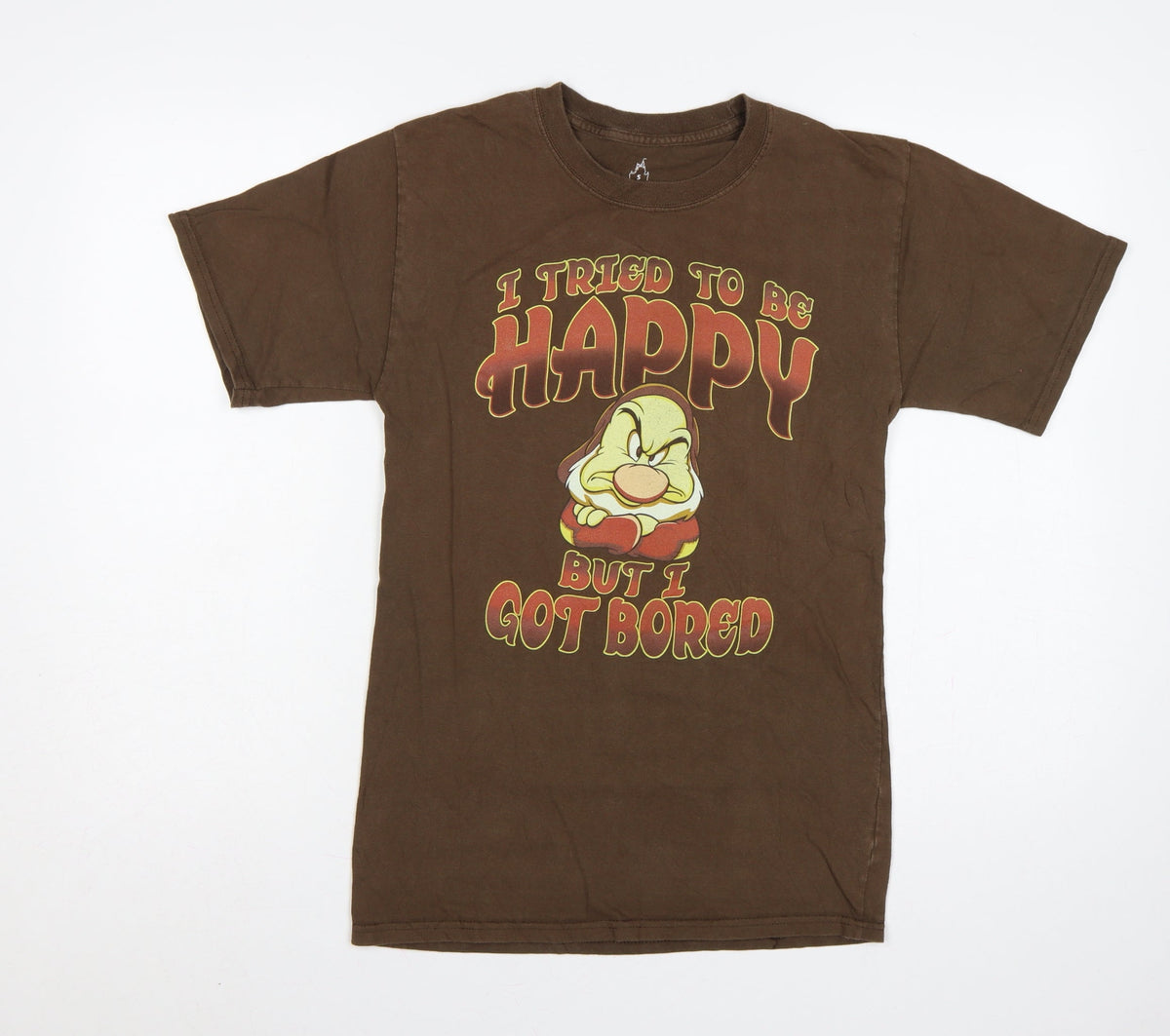 Front view of Hanes Men Brown S Disney Grumpy Happy Graphic Print T-Shirt