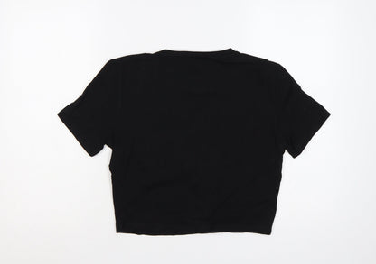 Zara Women Black UK 14 Cropped Stretch Jersey T-Shirt
