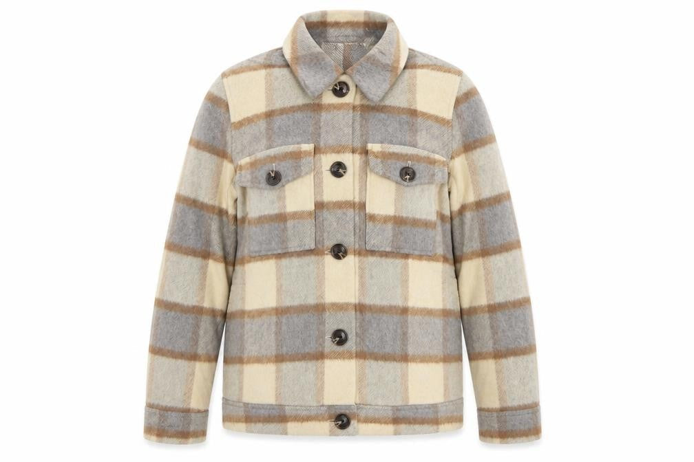 Charcoal & Chalk Women's Grey Check Basic Jacket UK 12 Button Pockets