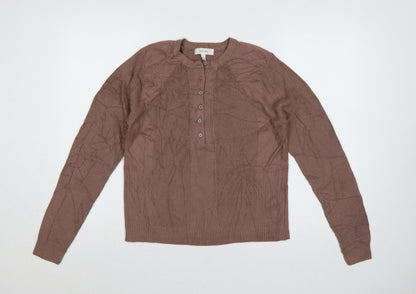 Per Una Women Brown Size 14 Rib Knit Henley Button Jumper