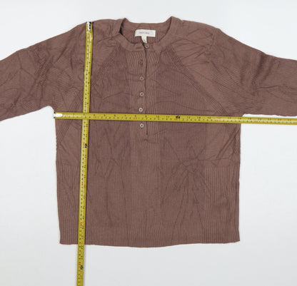 Per Una Women Brown Size 14 Rib Knit Henley Button Jumper