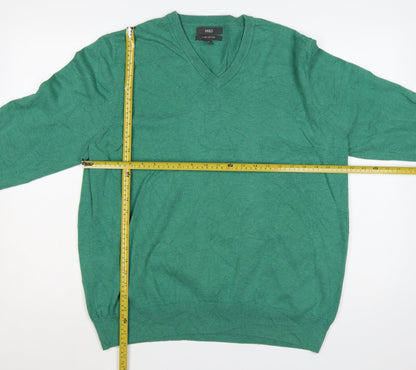 Marks and Spencer Men Green XL Pure Cotton V-Neck Pullover Jumper