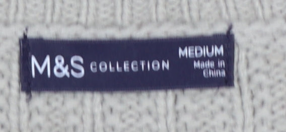 Marks & Spencer Women Beige M V-Neck Rib Knit Pullover Jumper
