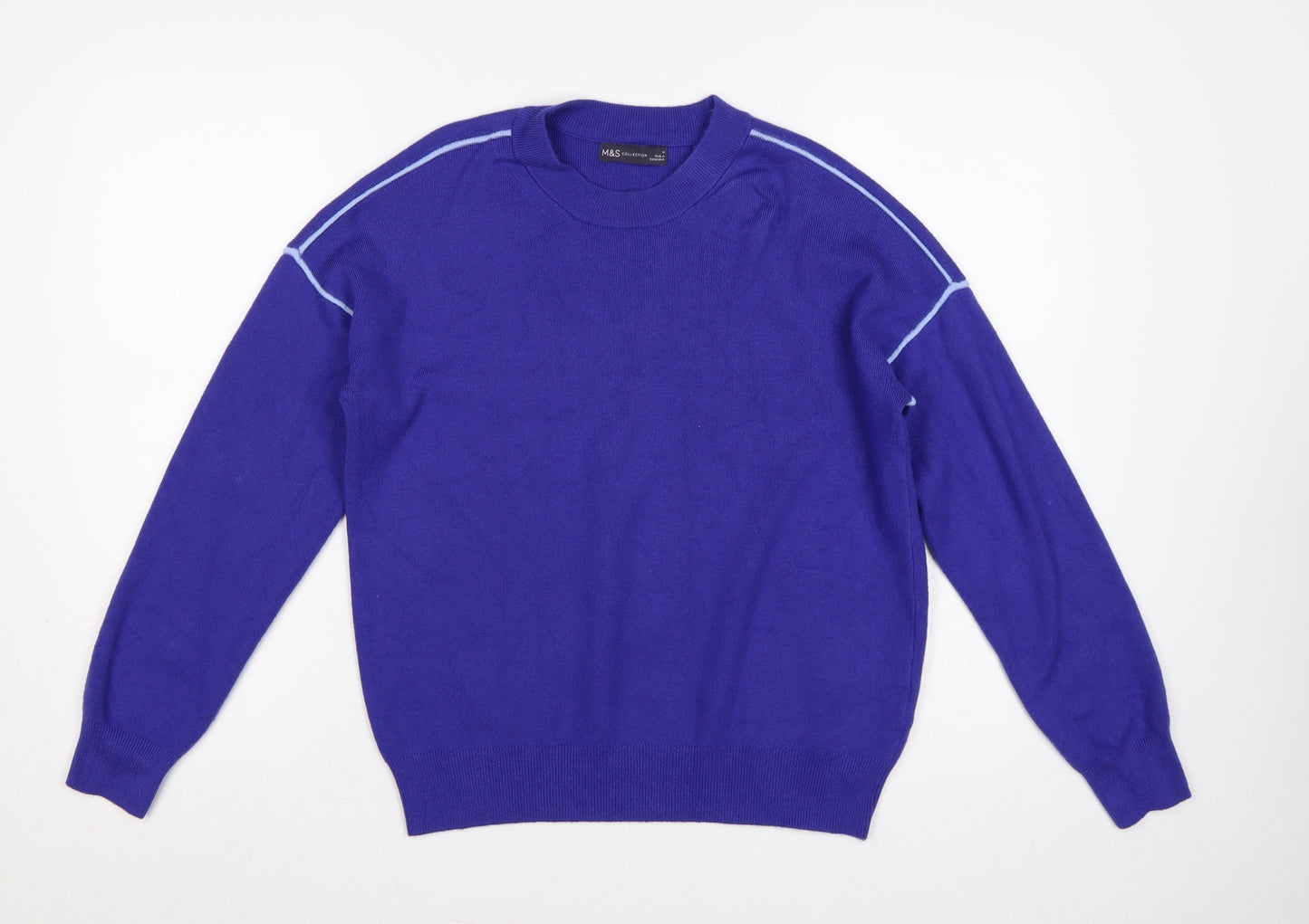 M&S Women Purple M Crew Neck Knit Pullover Jumper Contrast Trim